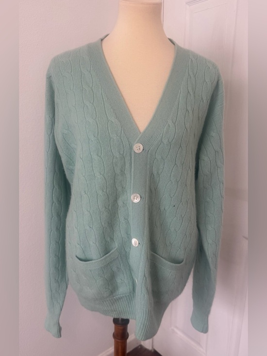 Polo Ralph Lauren Other - Vtg Polo Ralph Lauren Cashmere Cable Knit Cardigan Mint Green Size 40 Med READ